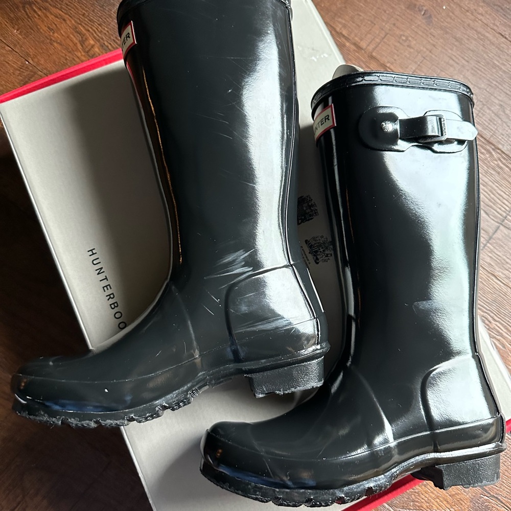 Hunter Original Gloss Tall Black Rain Boots Big Kids UK 1 US 2B/3G EU 33 - Picture 8 of 10